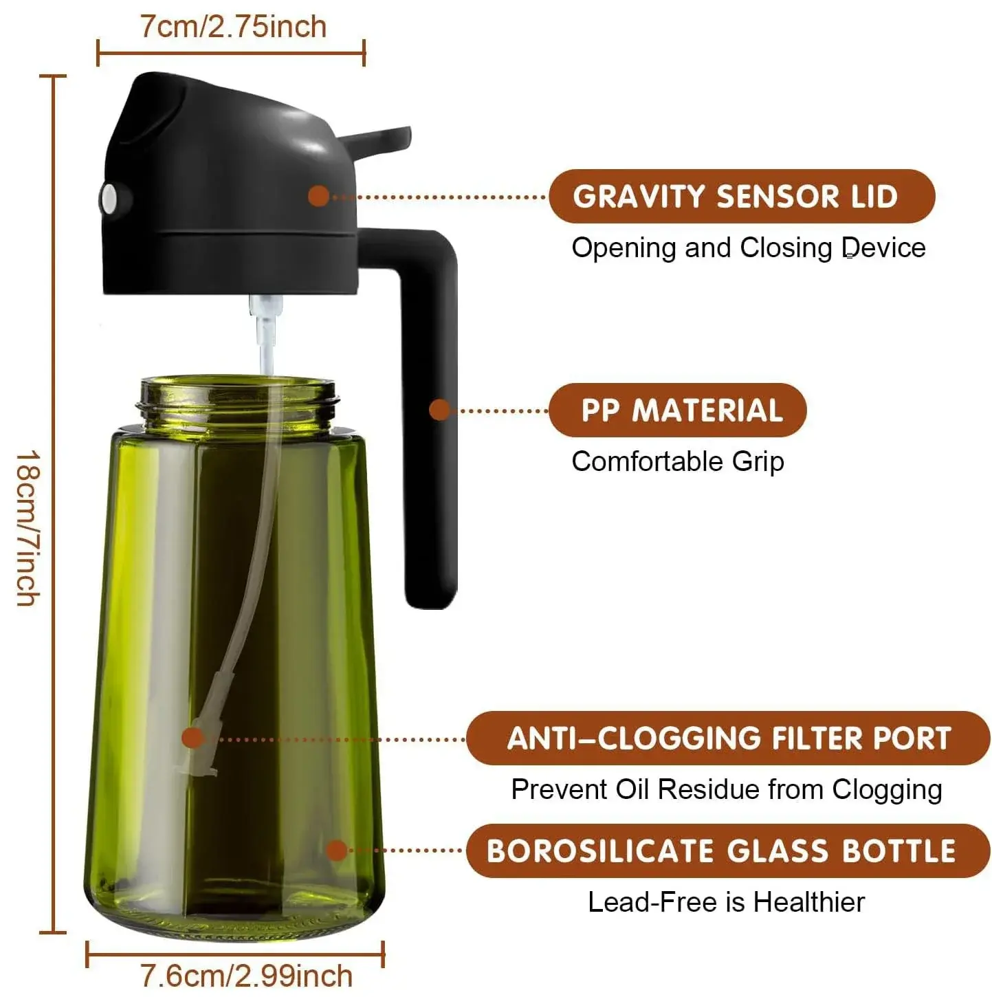 Norivia LightShield sprayer technical diagram showing dimensions and features